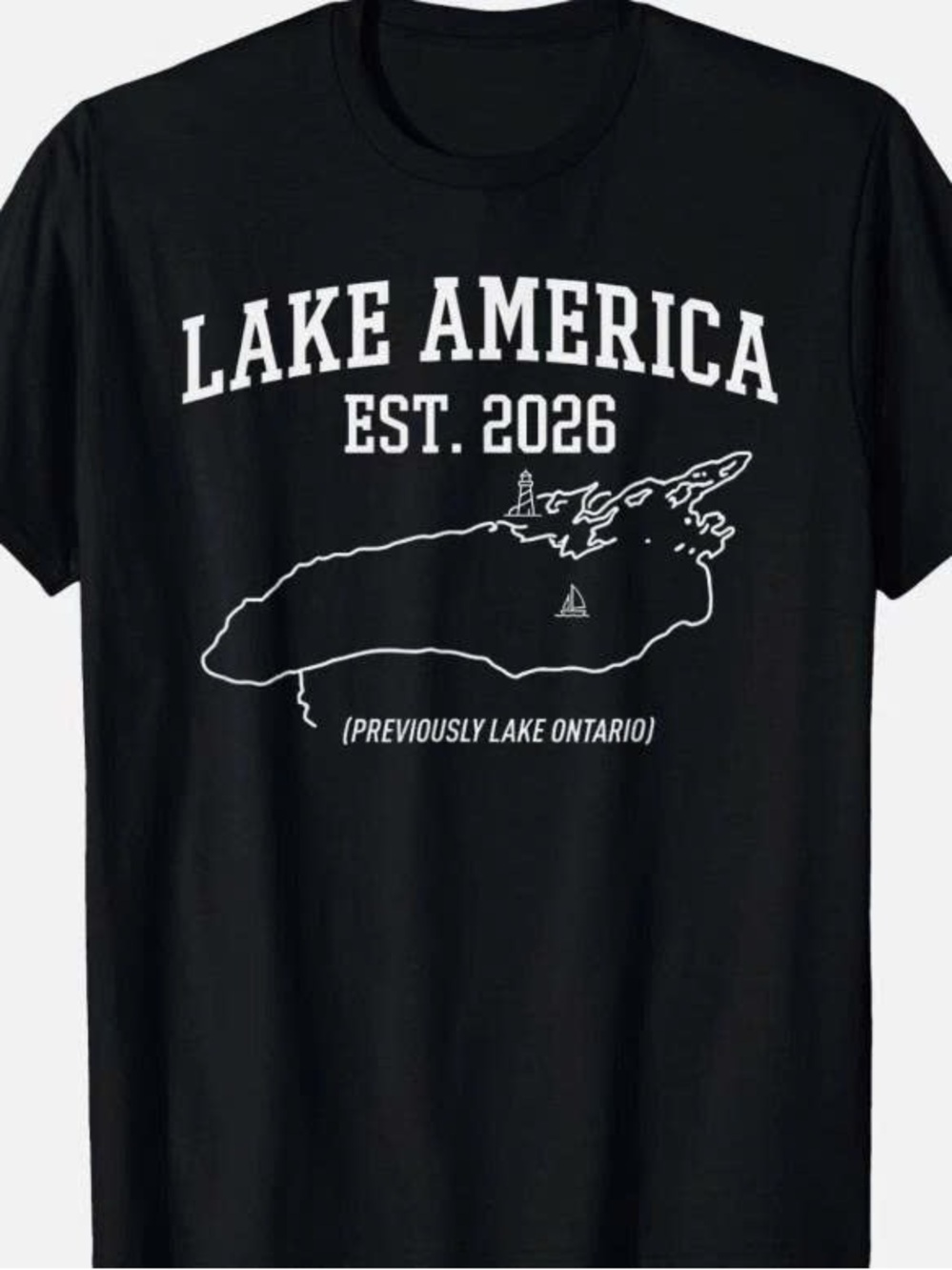 Black 'Lake America' Graphic Tee with White Map